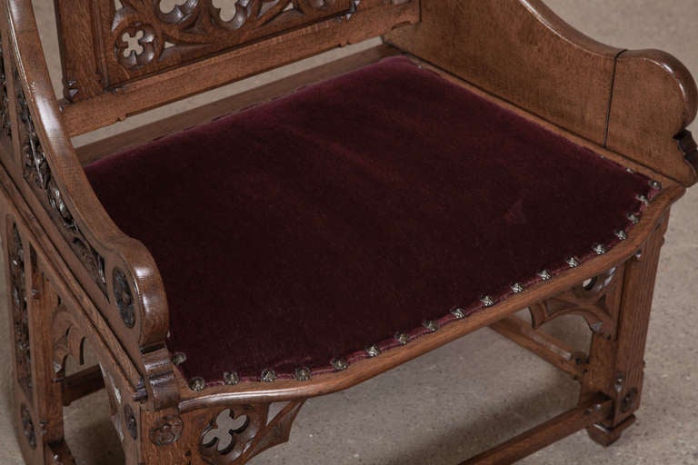 Antique French Gothic Petit Chair with Pair of Footstools 4