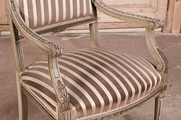 Pair Antique French Louis XVI Painted Armchairs In Fair Condition In Dallas, TX