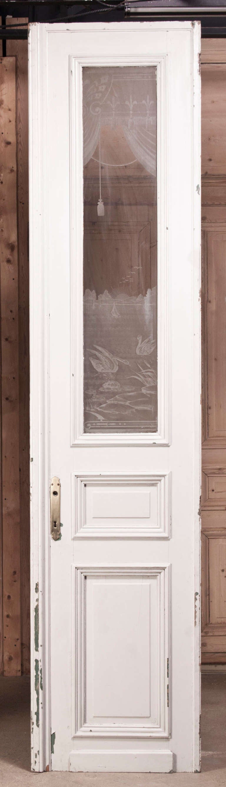 Neoclassical Set of Four Antique Doors with Etched Glass