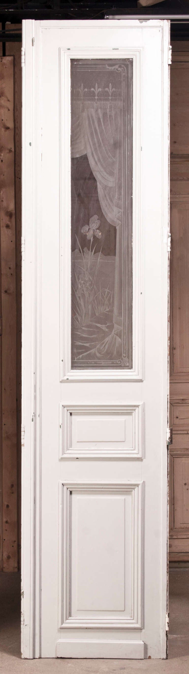 French Set of Four Antique Doors with Etched Glass
