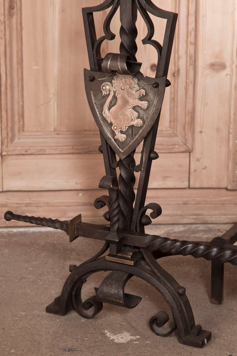 Antique Country French Wrought Iron Andirons 2