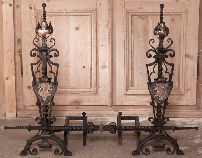 Antique Country French Wrought Iron Andirons 5