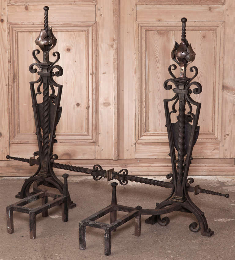 Antique Country French Wrought Iron Andirons 6