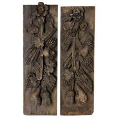 Pair Antique Carved Wood Wall Panels
