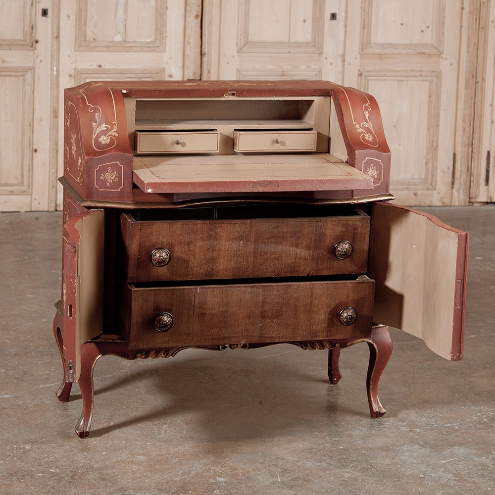Italian Early 1900s Baroque Painted Secretary