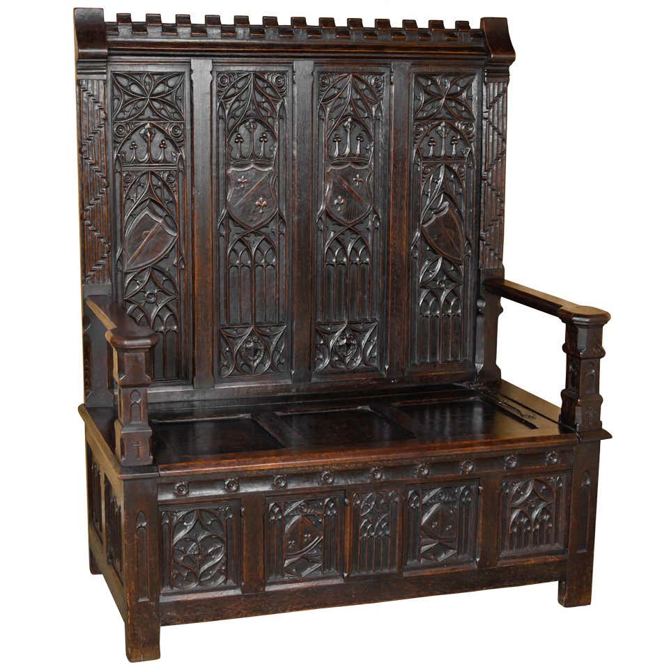 Goth Bench Antique French Gothic Hall Bench at 1stDibs