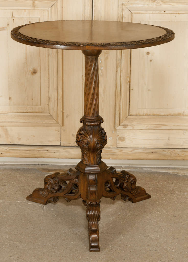 19th Century Antique Gothic Walnut End Table