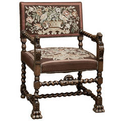 Antique French 19th Century Renaissance Needlepoint Tapestry Armchair
