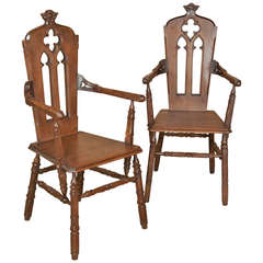 Pair Antique Gothic Clergyman's Chairs