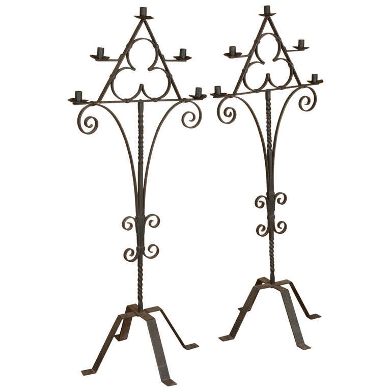 Pair Mid-19th Century French Gothic Iron Torcheres at 1stDibs