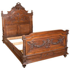 Antique French Henri II Walnut Queen Bed