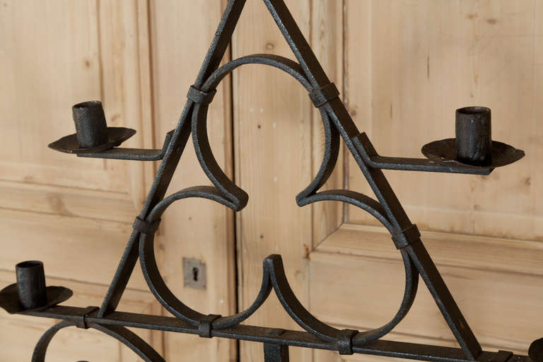 Hand-Crafted Pair Mid-19th Century French Gothic Iron Torcheres