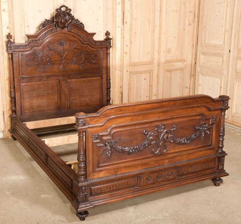 Antique French Henri II Walnut Queen Bed