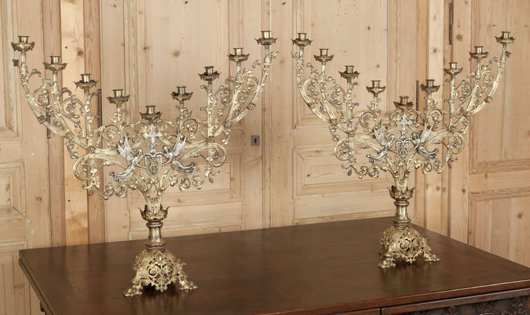 Pair of Large Antique Bronze Candelabra