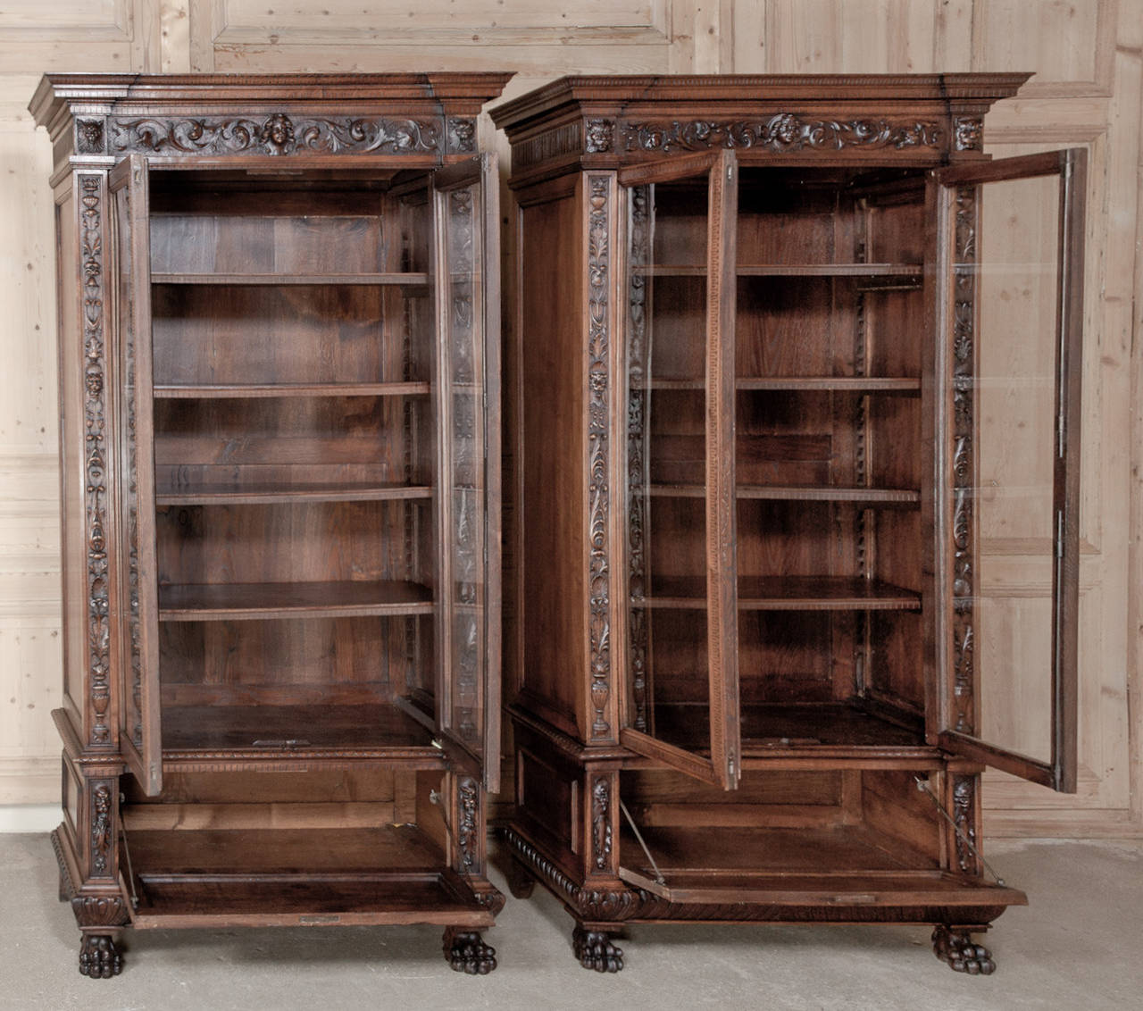 Pair of Italian Renaissance Walnut Bookcases, Circa 1860