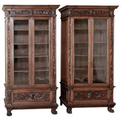 Antique Pair of Italian Renaissance Walnut Bookcases, Circa 1860