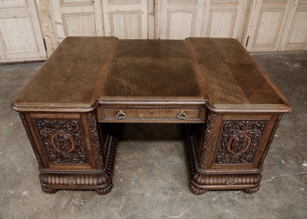 Early 20th Century Renaissance Desk and Bookcase Set