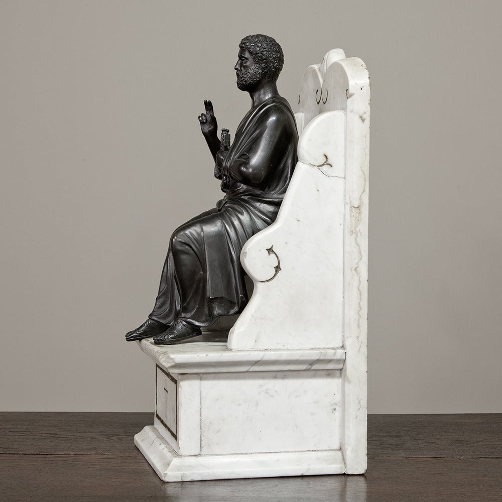 19th Century Bronze Statue of St. Peter on Marble Throne