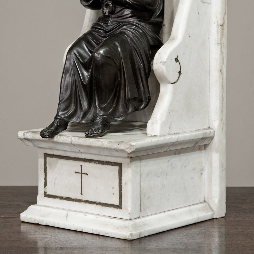 Carved 19th Century Bronze Statue of St. Peter on Marble Throne