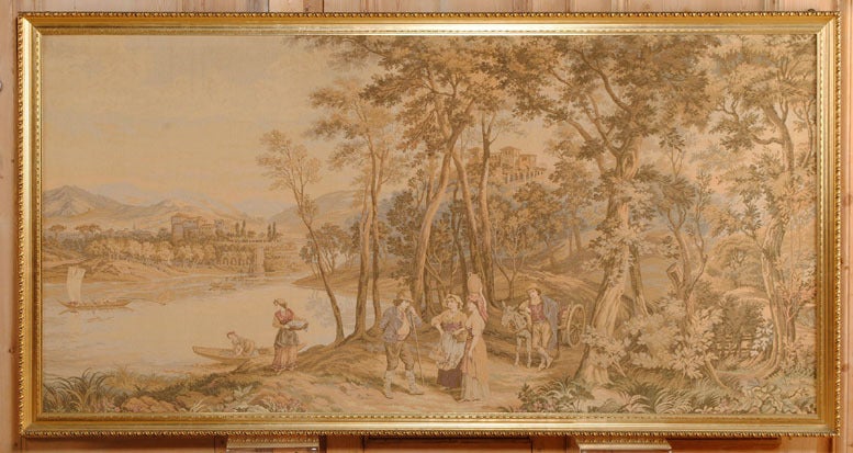 Antique Framed Italian Hand-Woven Tapestry