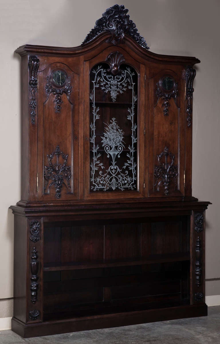 Antique Bar with Two-Tiered Back Counter/Cabinet