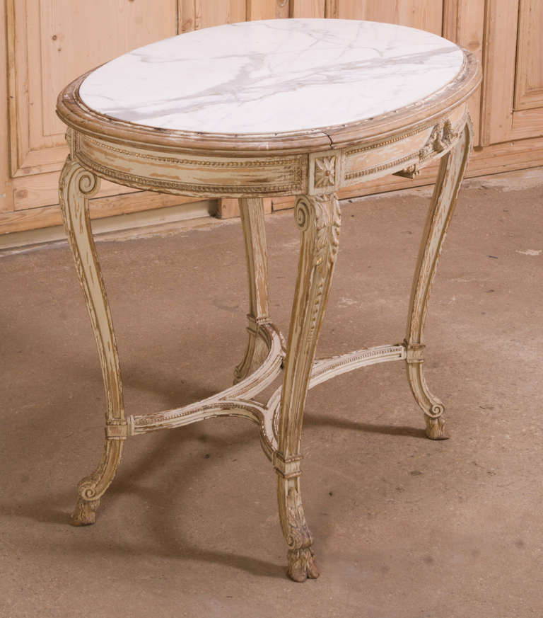 Antique French Louis XVI Painted Marble Top Table In Excellent Condition In Dallas, TX
