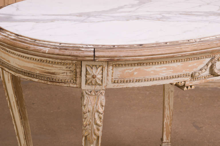19th Century Antique French Louis XVI Painted Marble Top Table