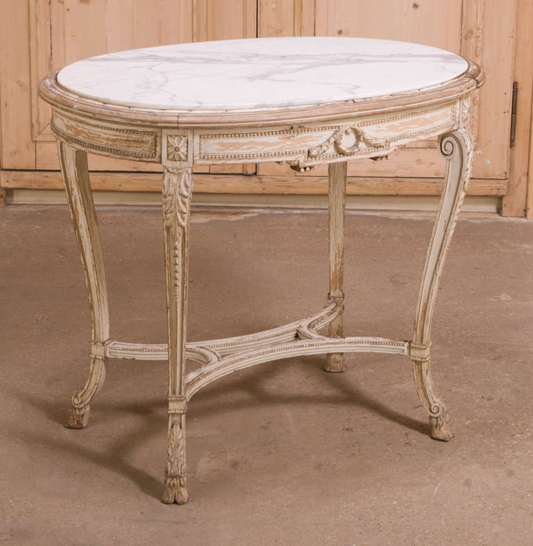 Antique French Louis XVI Painted Marble Top Table 5