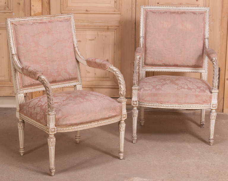 Pair of Antique French Louis XVI Painted Armchairs
