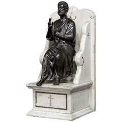 19th Century Bronze Statue of St. Peter on Marble Throne