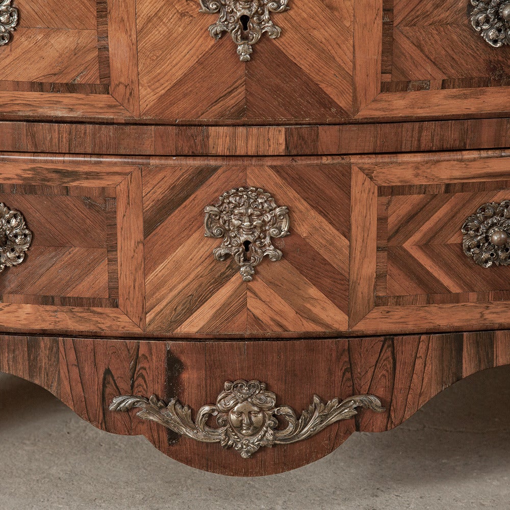 19th Century French Louis XIV Marquetry Kingwood Marble-Top Commode with Ormolu In Excellent Condition In Dallas, TX