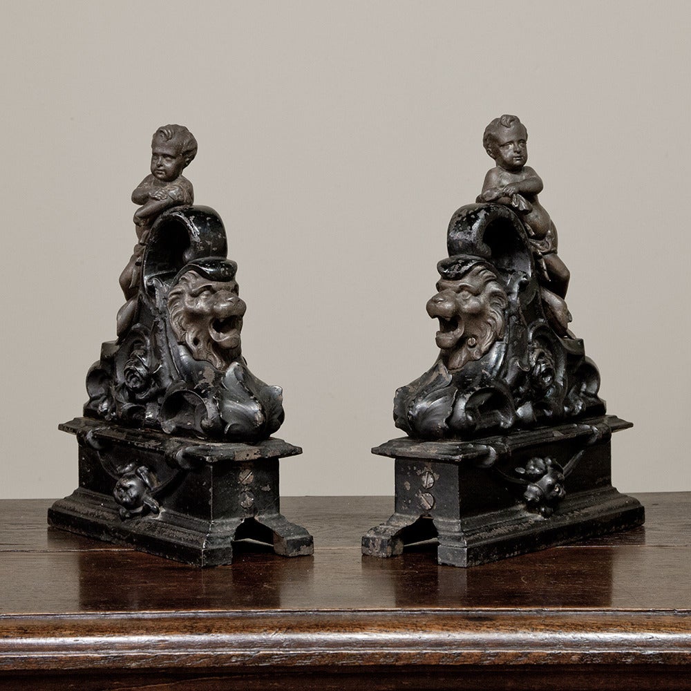 Late 19th Century 19th Century French Cast Iron Painted Andirons or Bookends