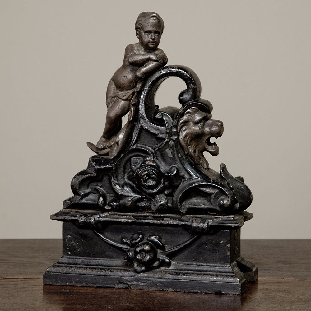 19th Century French Cast Iron Painted Andirons or Bookends In Excellent Condition In Dallas, TX