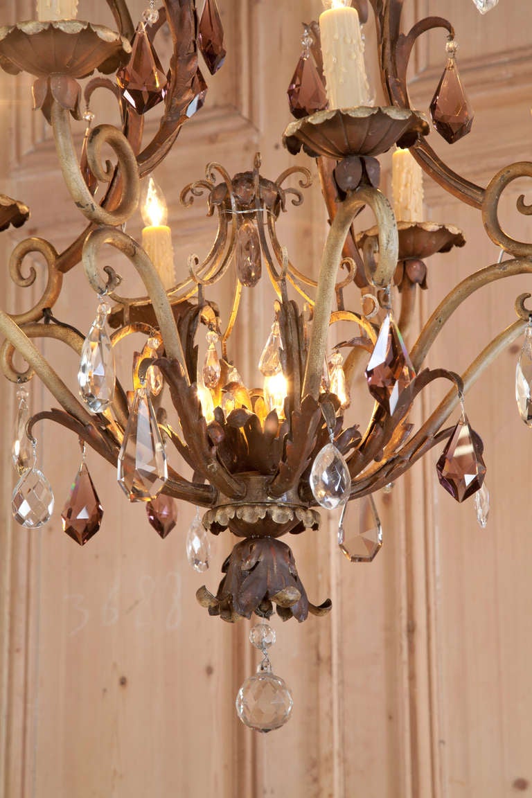 Vintage Painted Iron & Crystal Chandelier 1