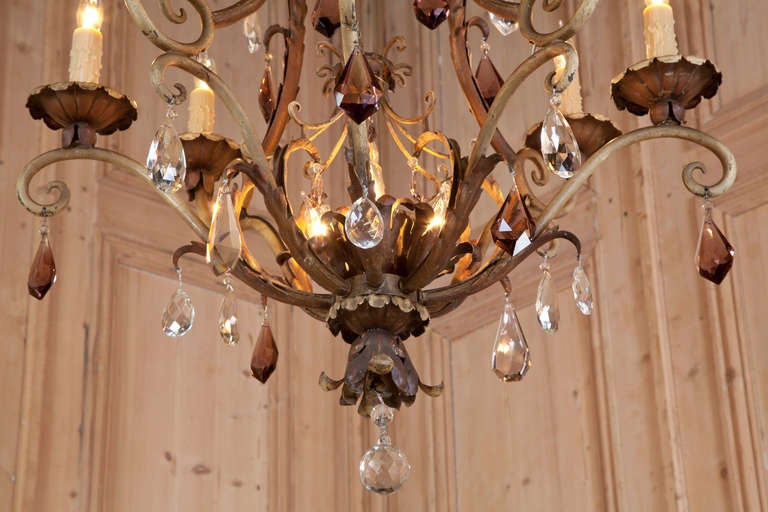 Vintage Painted Iron & Crystal Chandelier 3