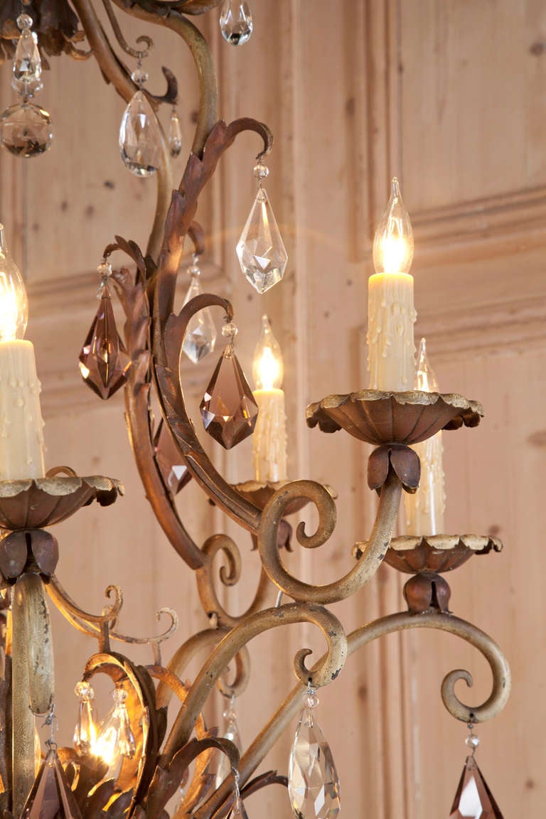 Vintage Painted Iron & Crystal Chandelier 4