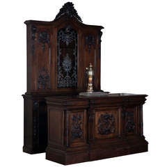 Antique Bar with Two-Tiered Back Counter/Cabinet