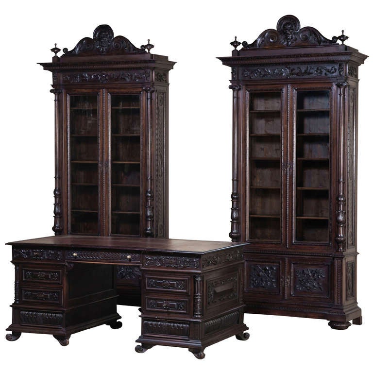 Antique Desk and Pair of Bookcases by Gherardi at 1stDibs