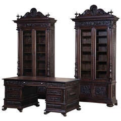 Antique Desk & Pair of Bookcases by Gherardi