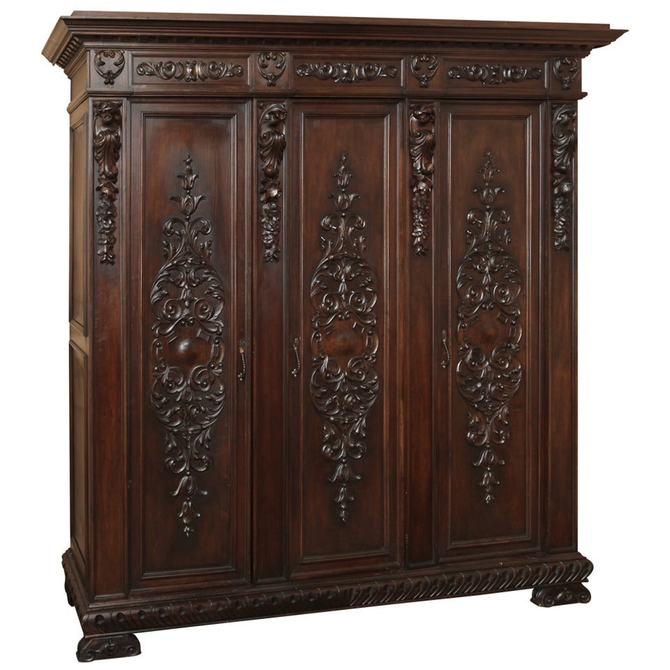Vintage Italian Renaissance Walnut Armoire