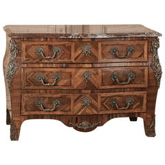 19th Century French Louis XIV Marquetry Kingwood Marble-Top Commode with Ormolu