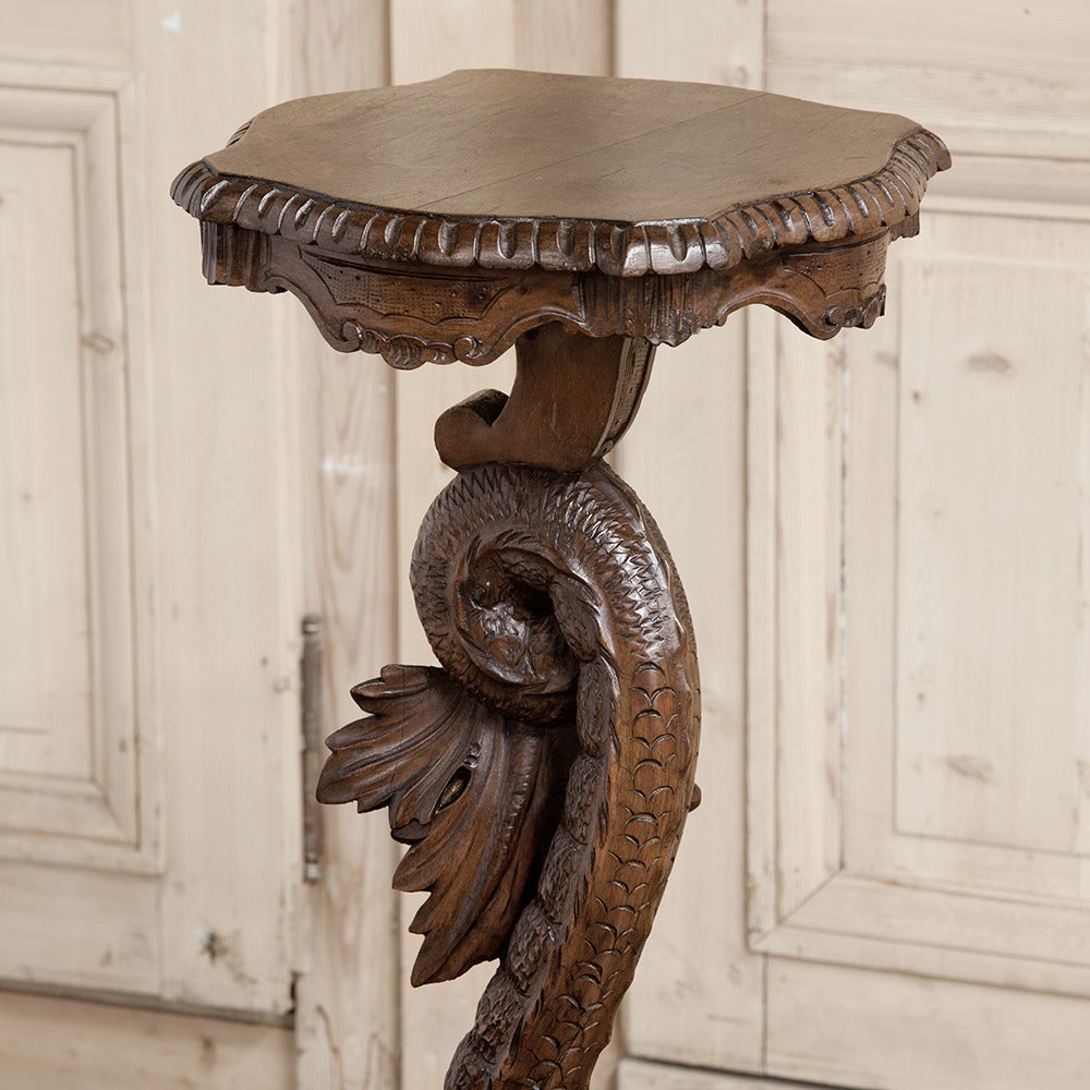 19th Century Italian Renaissance Carved Dolphin Pedestal In Excellent Condition In Dallas, TX