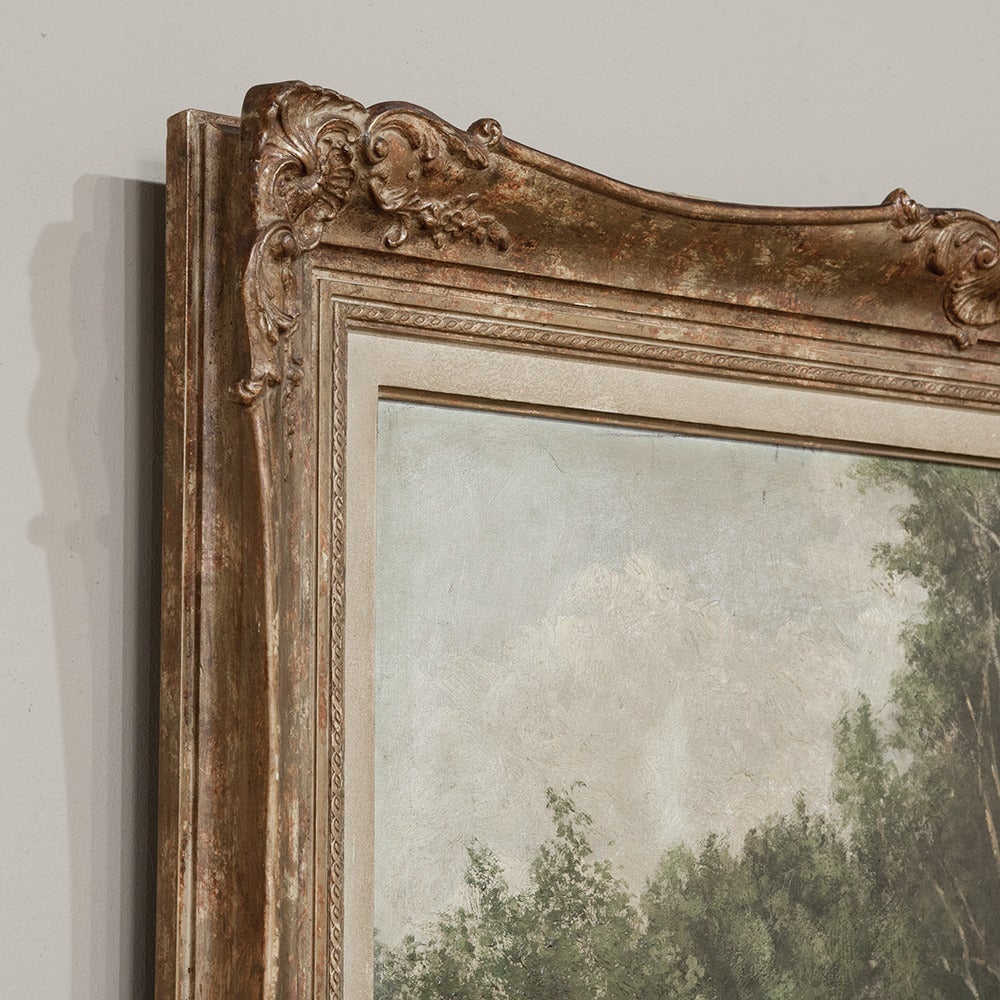 Antique Framed Pastoral Oil Painting on Canvas