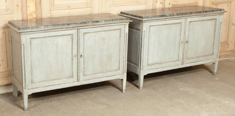 Pair of Antique Country French Painted Low Buffets