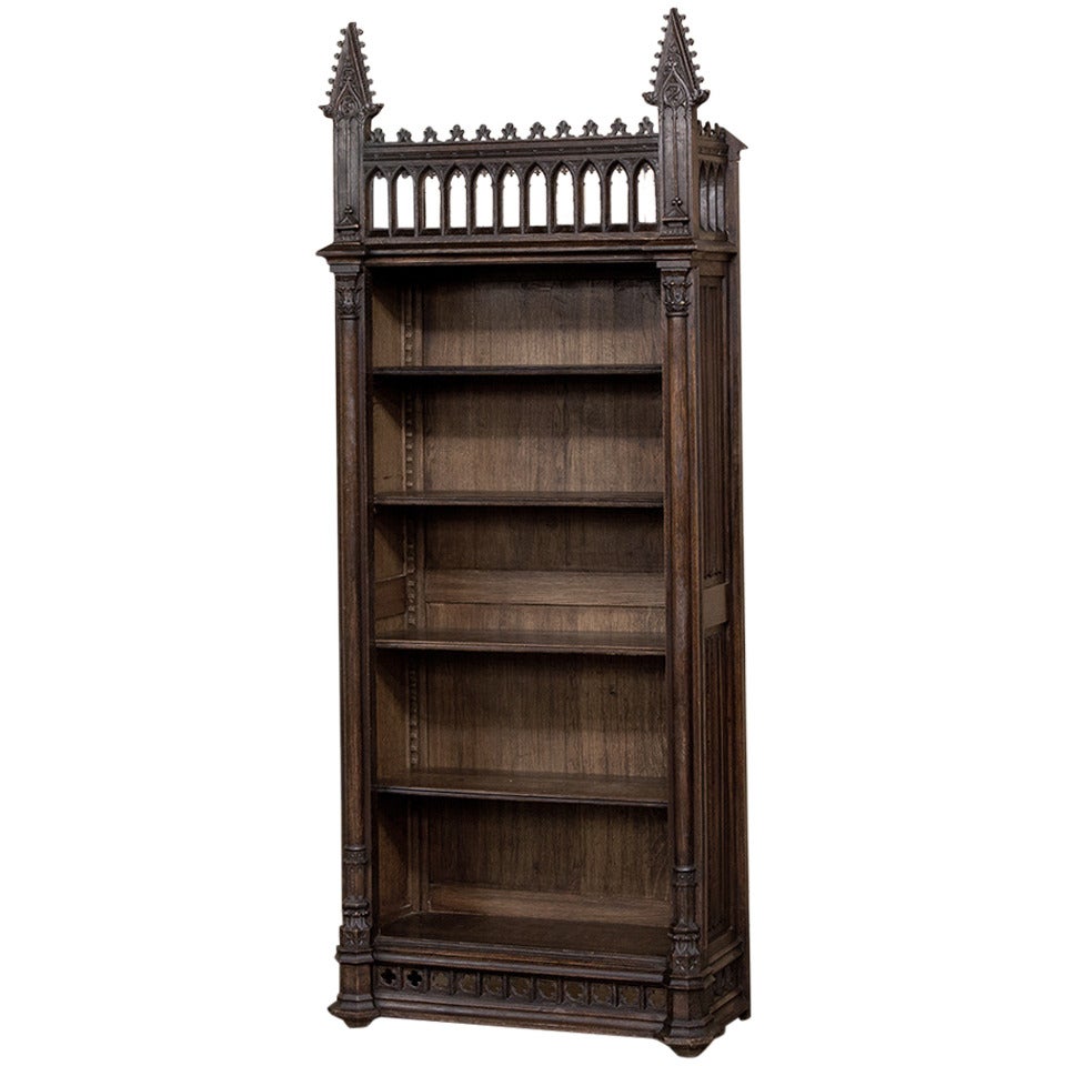 19th Century Gothic Open Bookcase