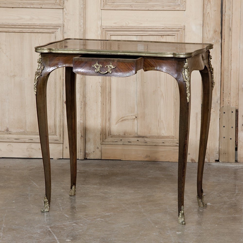 Cast 19th Century French Louis XV Marquetry and Ormolu End Table