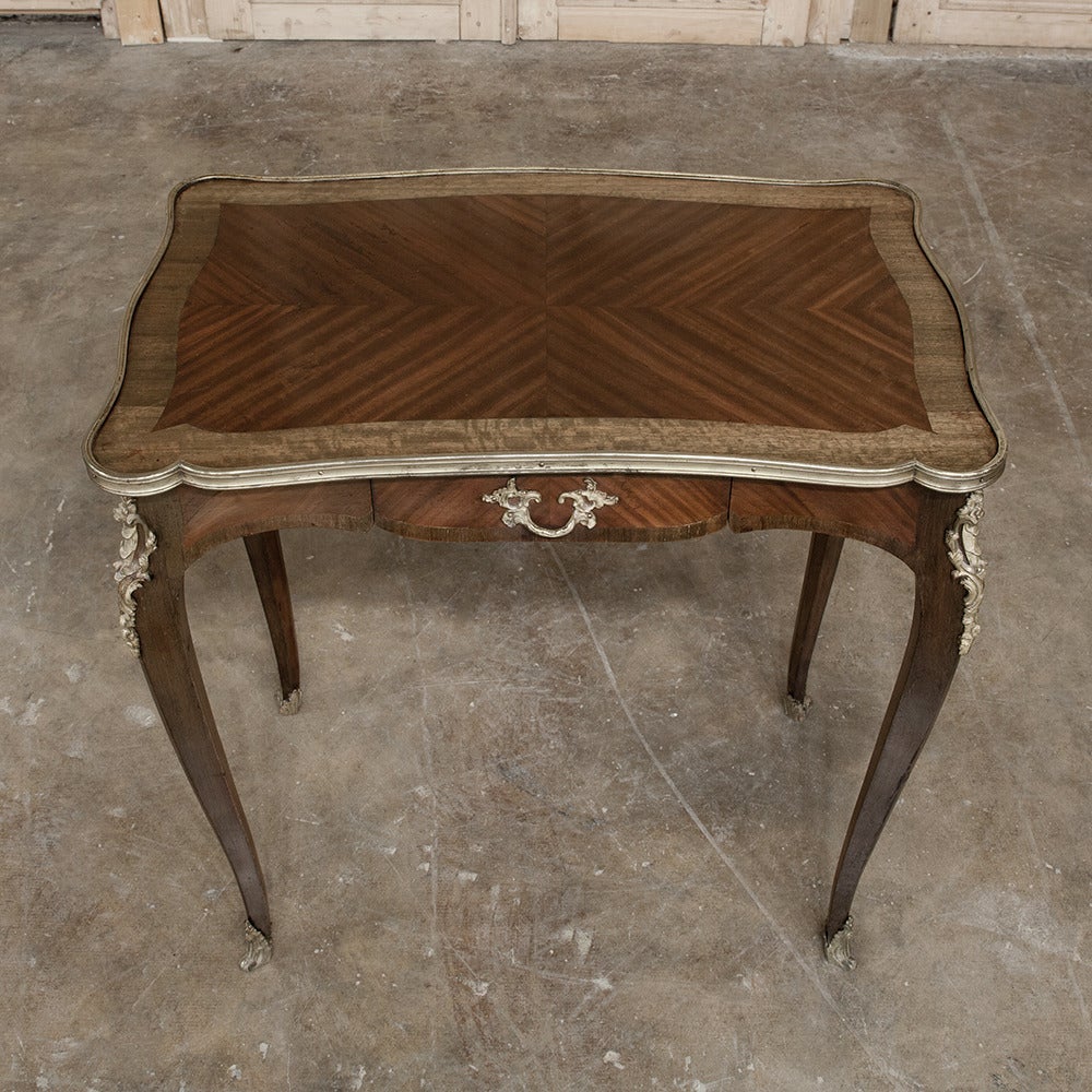 Bronze 19th Century French Louis XV Marquetry and Ormolu End Table