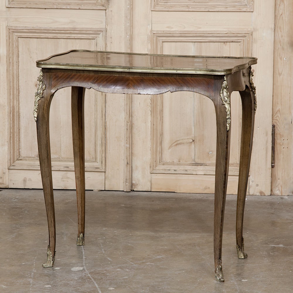 19th Century French Louis XV Marquetry and Ormolu End Table 2