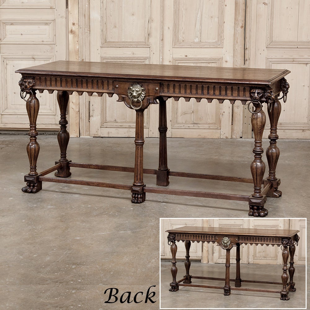 French 19th Century Renaissance Sofa Table with Lions