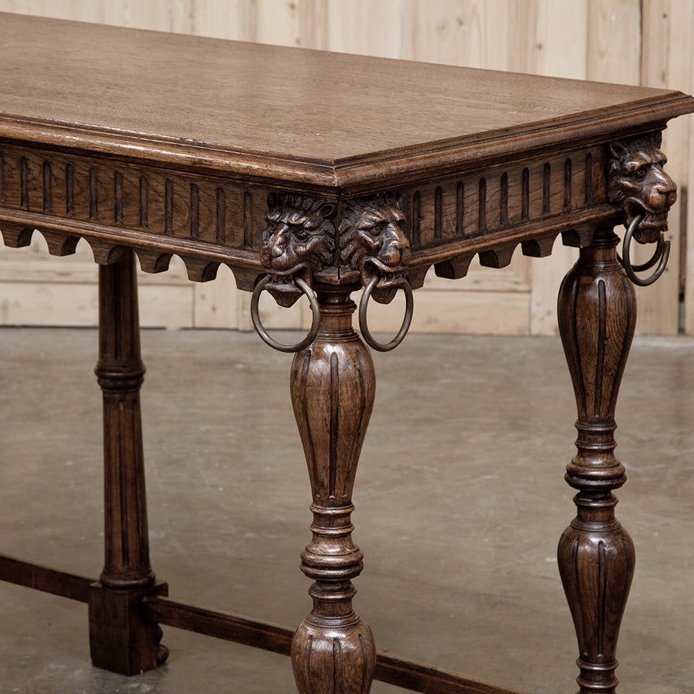 19th Century Renaissance Sofa Table with Lions In Excellent Condition In Dallas, TX